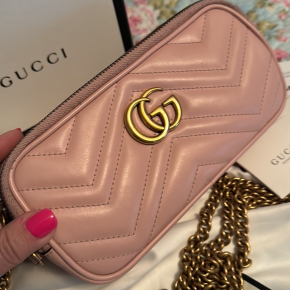 💎Gucci💎 Marmont *Triple Zip* Nude Blush Pink Camera  Crossbody - Picture 1 of 12